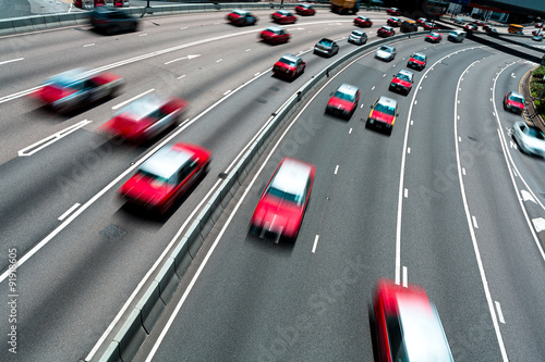 Traffic on multiple lane highway with motion blur