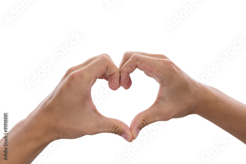 Love shape hand isolated On White Background