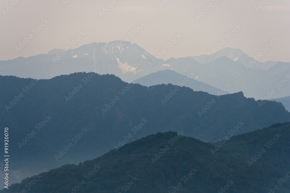 Mountains in haze. Background image