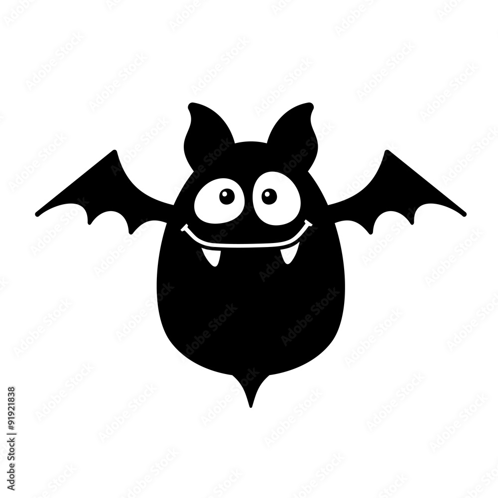 Cartoon Style Smiling Bat on White Background. Vector
