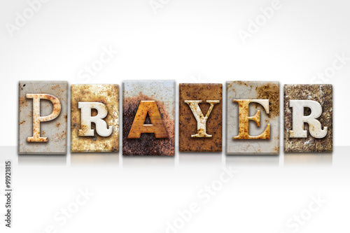 Valokuva Prayer Letterpress Concept Isolated on White