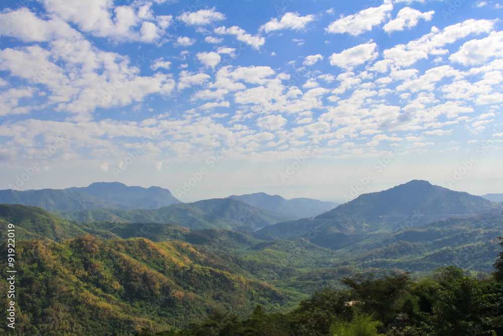 Blue sky over hills at Phetchabun Province in Thailand.