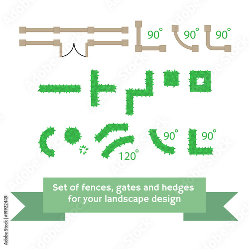 Set of vector fences and hedges.