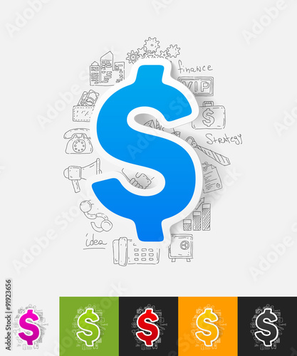 money paper sticker with hand drawn elements