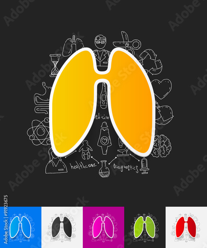 lung paper sticker with hand drawn elements