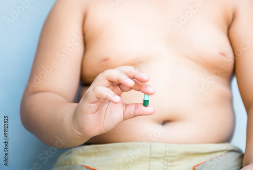 Obesity pill in fat hand © kwanchaichaiudom