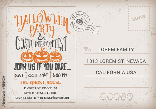 Halloween Party and Costume Contest Invitation Template.