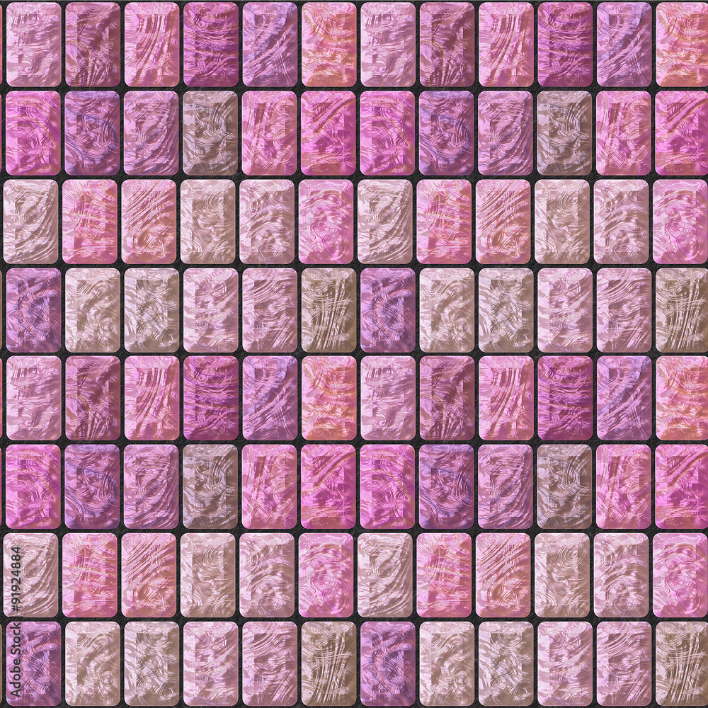 Seamless pavement relief pattern of pink and beige ceramic tiles