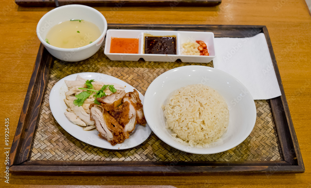 Hainanese Chicken Rice - Mixed Boil Chicken and Crisy Chicken Hainanese Chicken Rice - Mixed Boil Chicken and Crisy Chicken