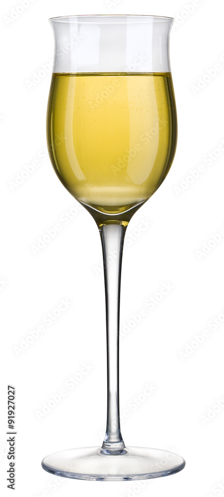 A glass filled with white wine isolated on a white background A glass filled with white wine isolated on a white background