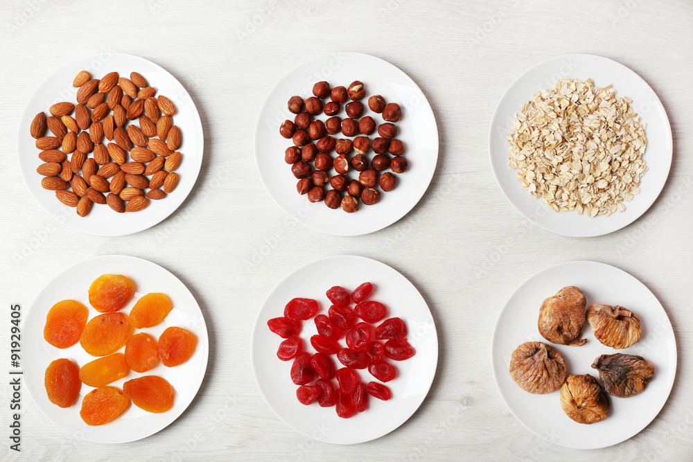 Set of different products on wooden background Set of different products on wooden background