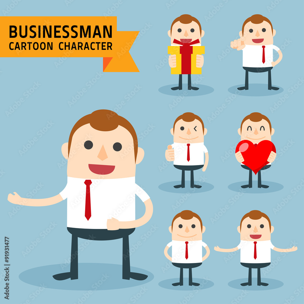 Set of businessman characters poses, expressing feeling and emotional concept, office worker. Elements for design. Vector illustration, isolated on light blue background.