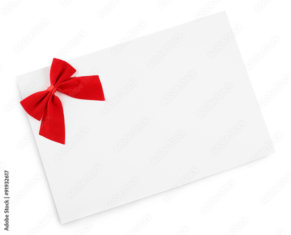 Card decorated with bow isolated on white Card decorated with bow isolated on white