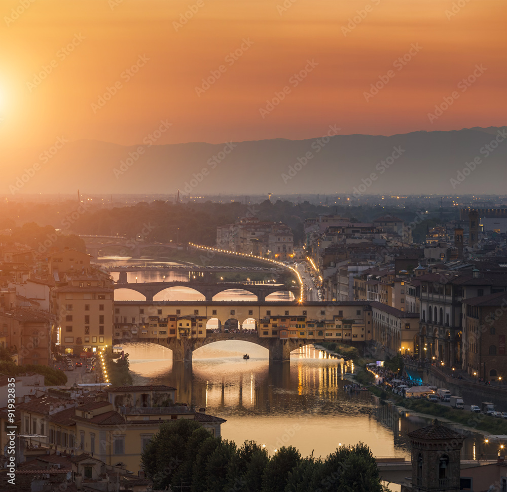 Ponte Vecchio in Florence Italy during sunset
