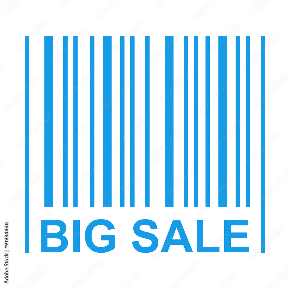 Icono plano texto BIG SALE codigo de barras azul Icono plano texto BIG SALE codigo de barras azul