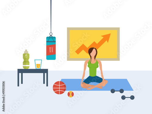 Vector flat set of fitness woman. Yoga classes.