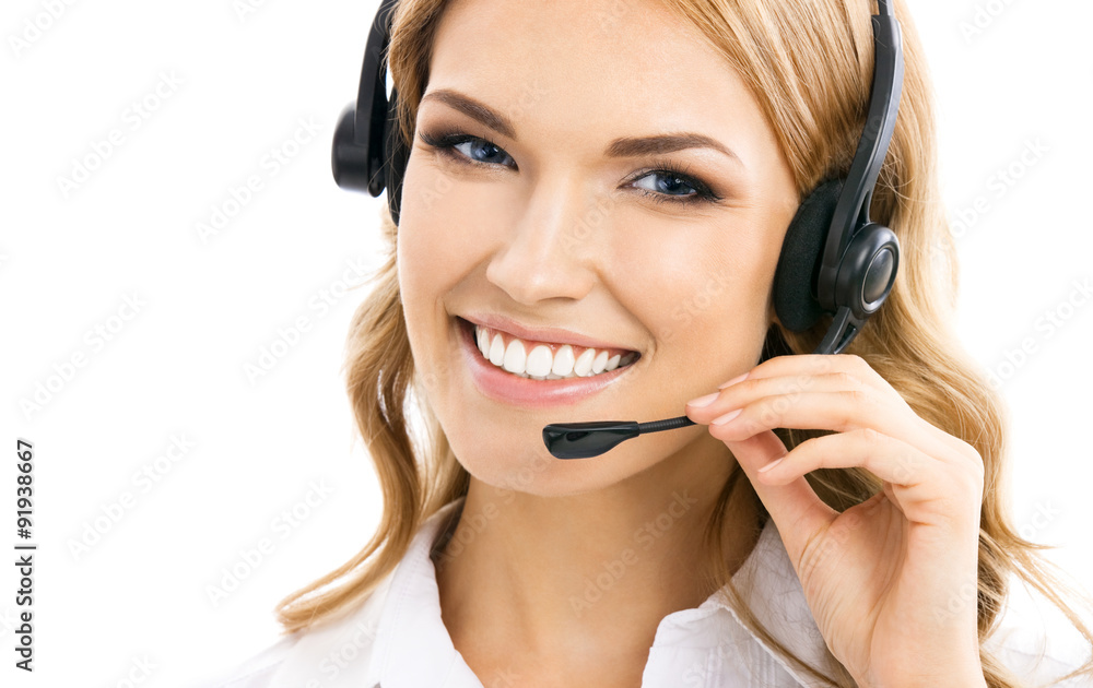 Support phone operator in headset, isolated Support phone operator in headset, isolated