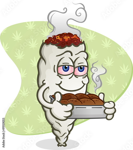 Marijuana Joint Cartoon Character with Pot Brownies