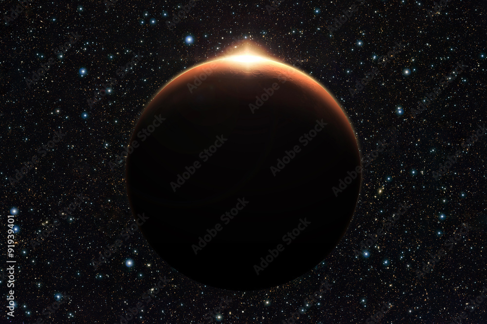 Fototapeta premium Planet Mars with sunrise in space