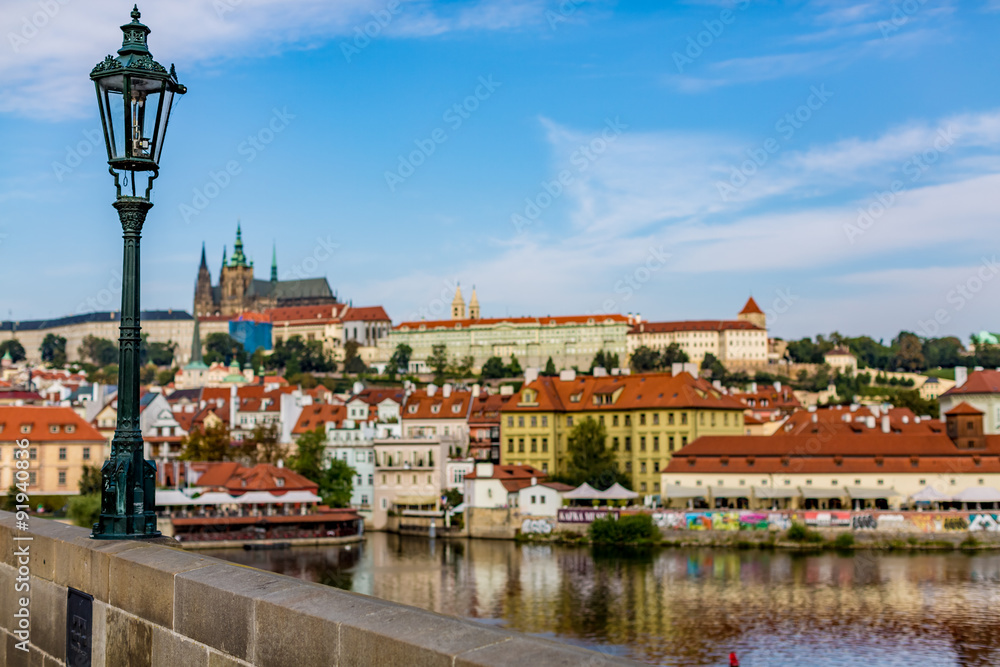 Obraz premium View of colorful old town and Prague castle with river Vltava, C