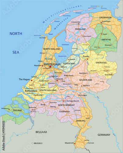 Netherlands - Highly detailed editable political map with separated layers.