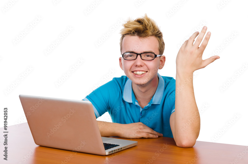 Student with laptop isolated on white Student with laptop isolated on white