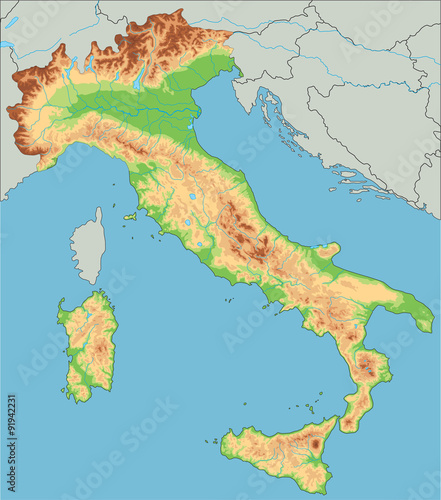 High detailed Italy physical map.