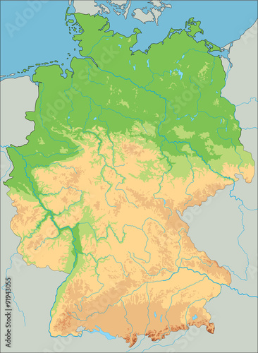 High detailed Germany physical map.