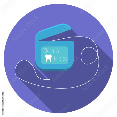 Flat design modern vector illustration of dental floss icon with long shadow, isolated