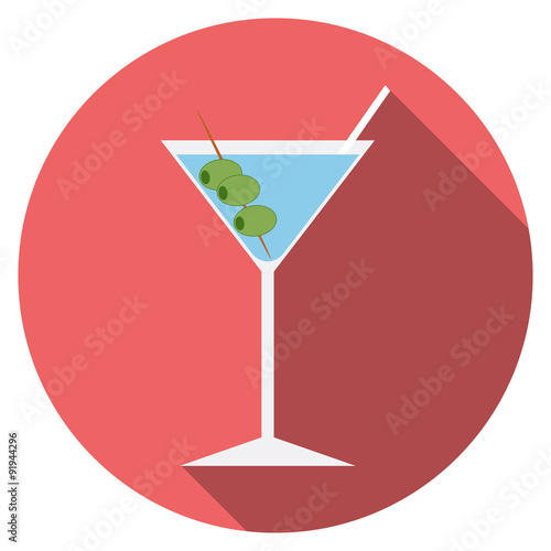 Flat design modern vector illustration of cocktail icon with long shadow, isolated
