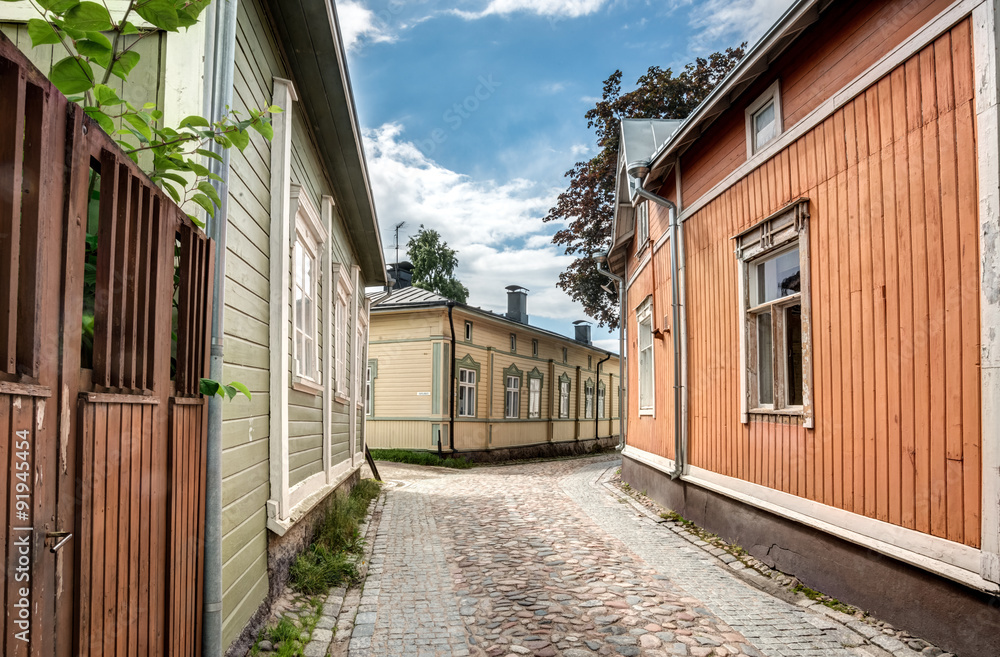 Old wooden houses in Rauma Finland