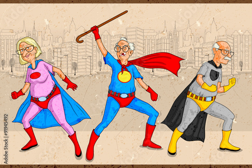 Retro style comics Superhero old man and woman