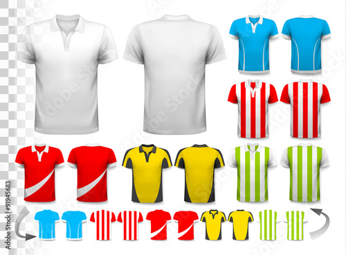 Collection of various soccer jerseys. The T-shirt is transparent