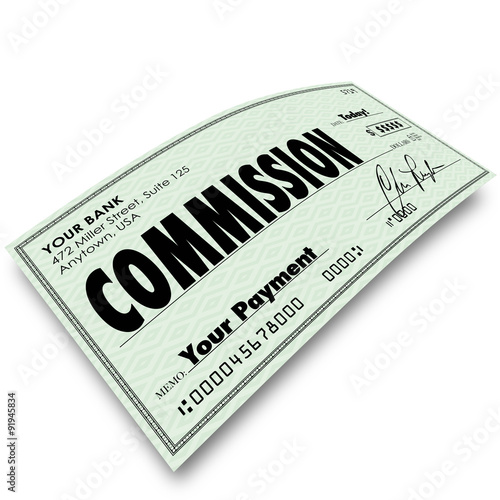 Commission Check Sale Compensation Pay Income Money