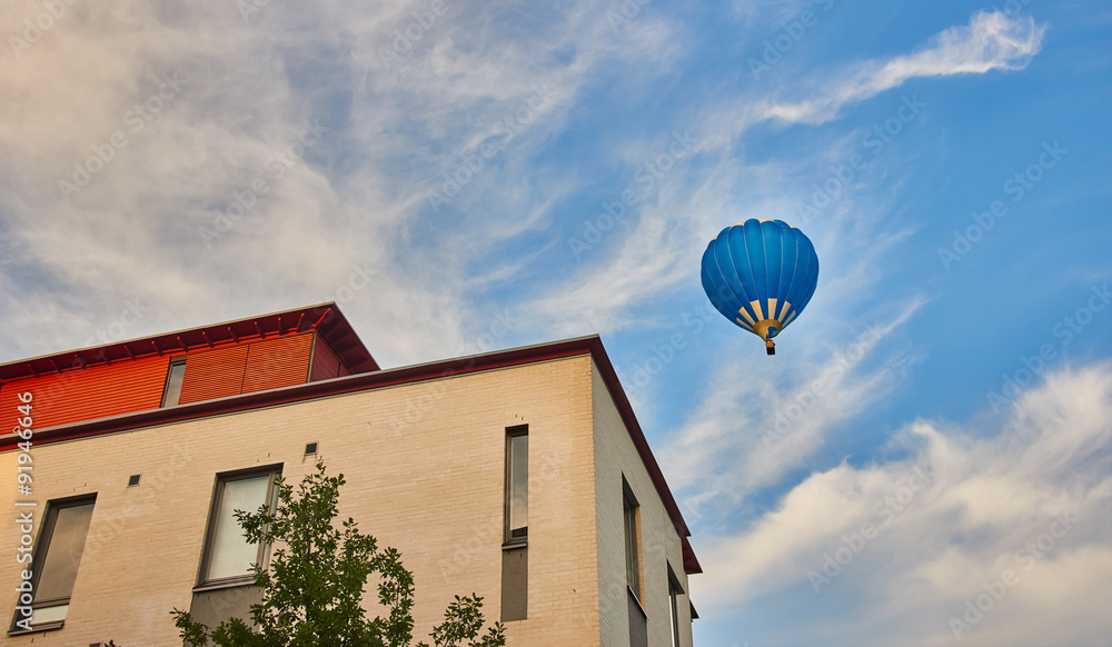 Hot air balloon on blue sky
