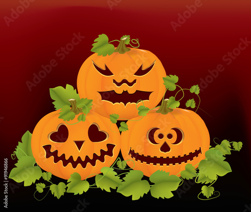 Background with orange pumpkins and leaves