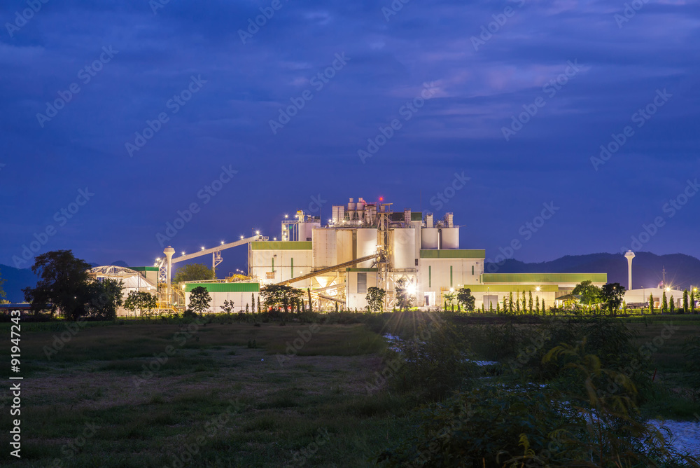 landscape view of factory in evening twilight time