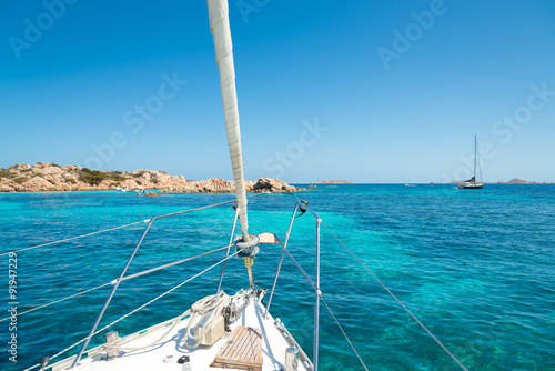 Sailboat at anchor, Porto della Madonna, Maddalena Archipelago, Sardinia, Italy photo