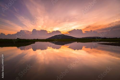 Beautiful scenery sunset sky view of lake and reflection in wate © martinhosmat083