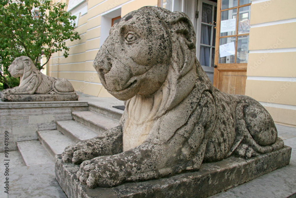 Lion at the side wing of the Pavlovsk palace, Pavlovsk, Russia