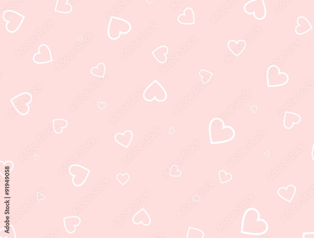 White contour hearts on pink background
