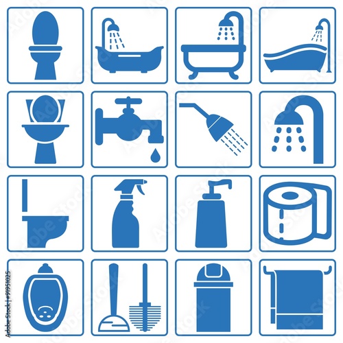 Bathroom And Toilet Icon Silhouette Blue