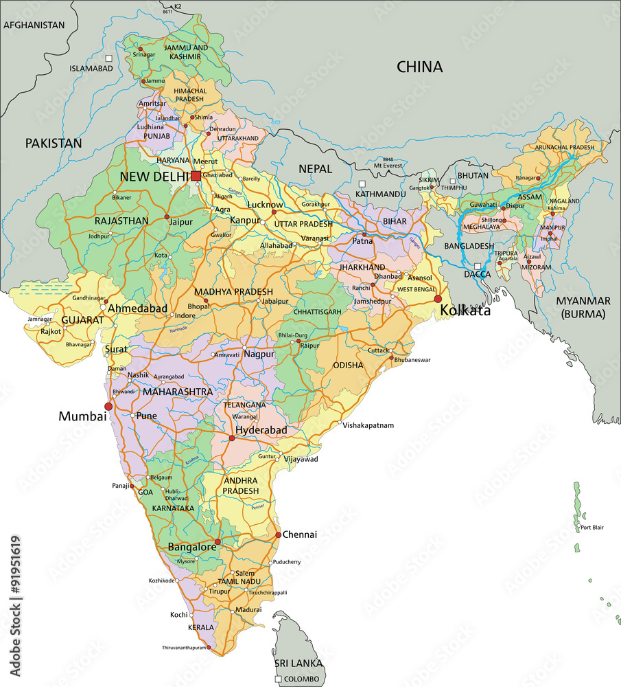Pune On India Political Map India - Highly Detailed Editable Political Map With Labeling. Stock Vector  | Adobe Stock