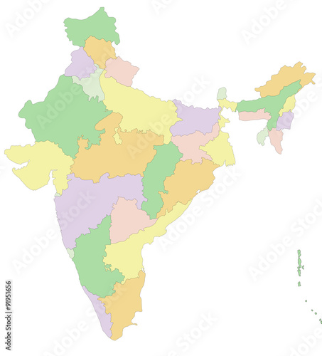 India - Highly detailed editable political map.