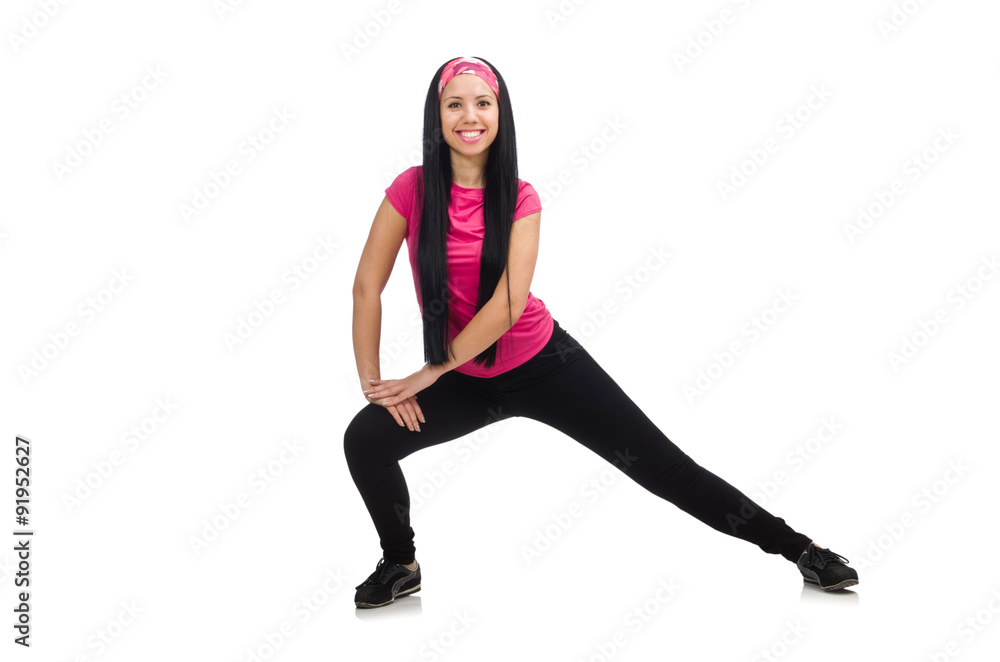 Woman doing exercises on white Woman doing exercises on white