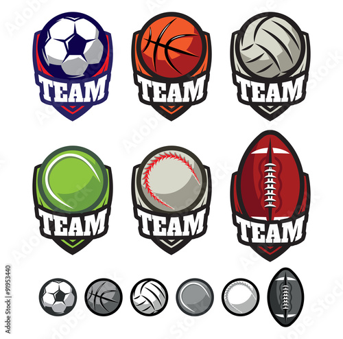 logos for sports teams with different balls