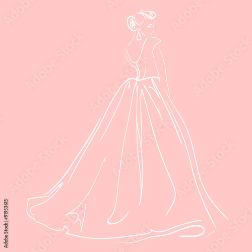 Sketch of woman's figure on pink background. Vector illustration