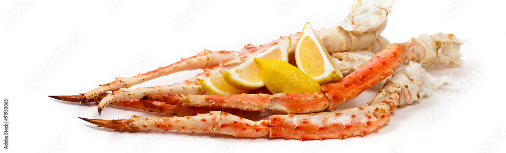 Crab Legs on white background. Selective focus.