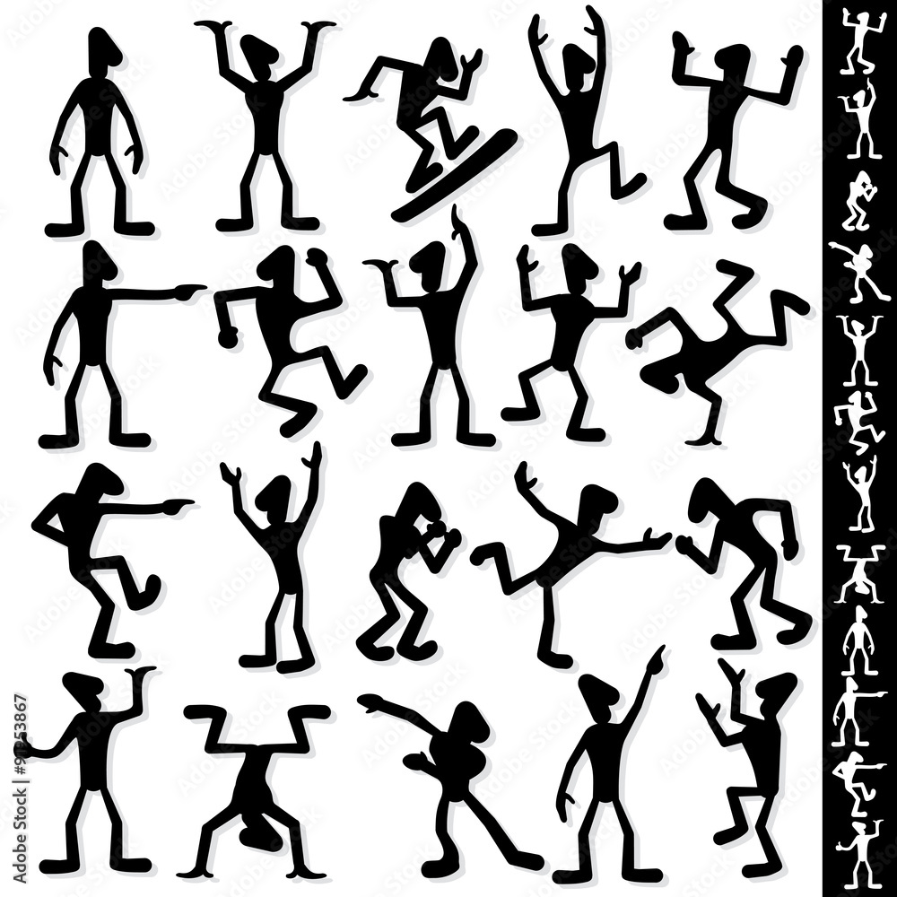 Funny Cartoon Guy Silhouette. Vector Set Funny Cartoon Guy Silhouette. Vector Set