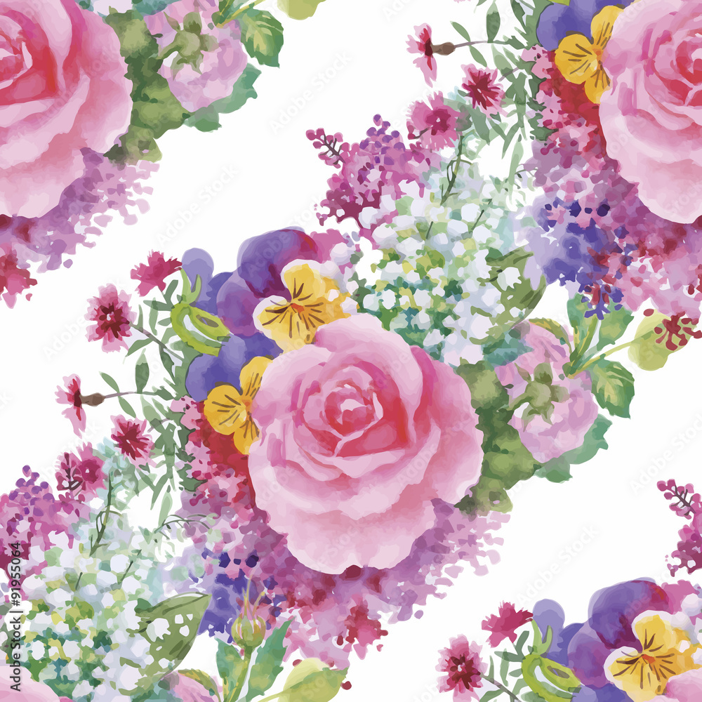 Watercolor seamless pattern with roses. Background for web pages